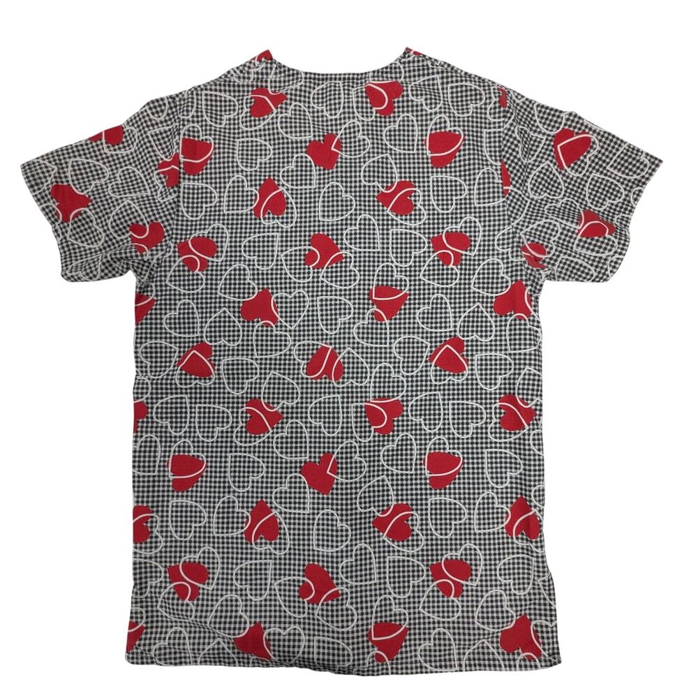 Women's White Swan Fundamentals Heart Scrub Top Black, White w/ Red Hearts Sz S - Picture 6 of 6